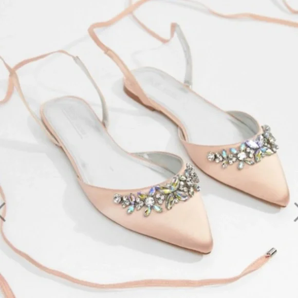 ASOS Shoes Nwb Flat Satin Pink Bejeweled Wedding Bridal Shoes